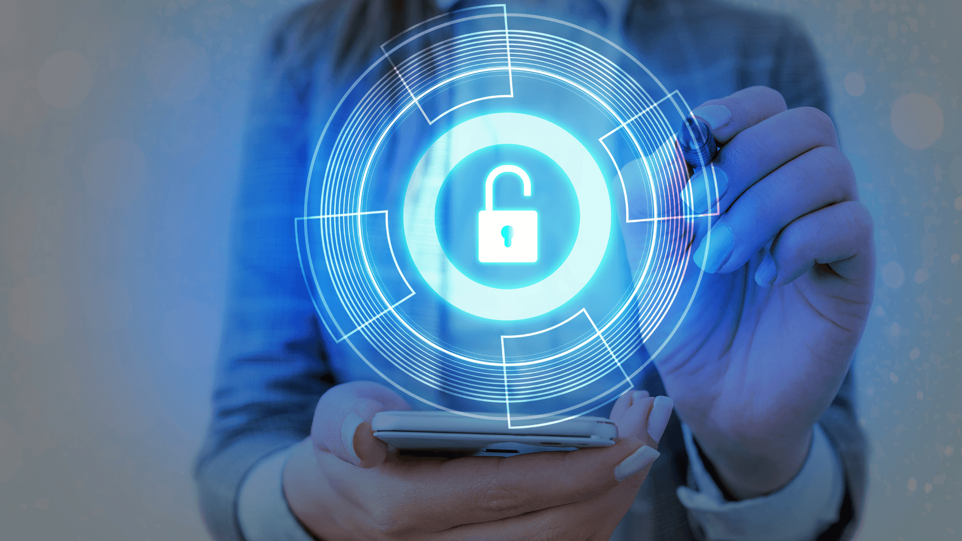 woman holding a table with stylist with super imposed lock graphic