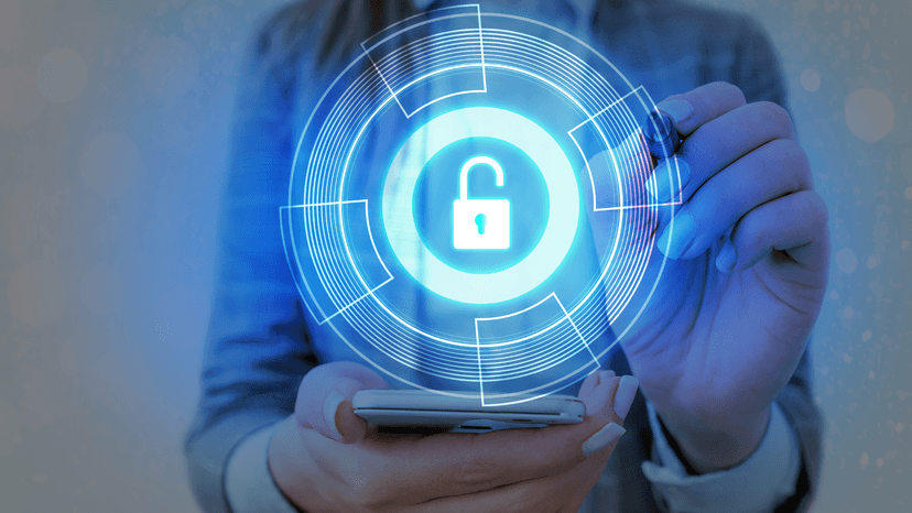 woman holding a table with stylist with super imposed lock graphic