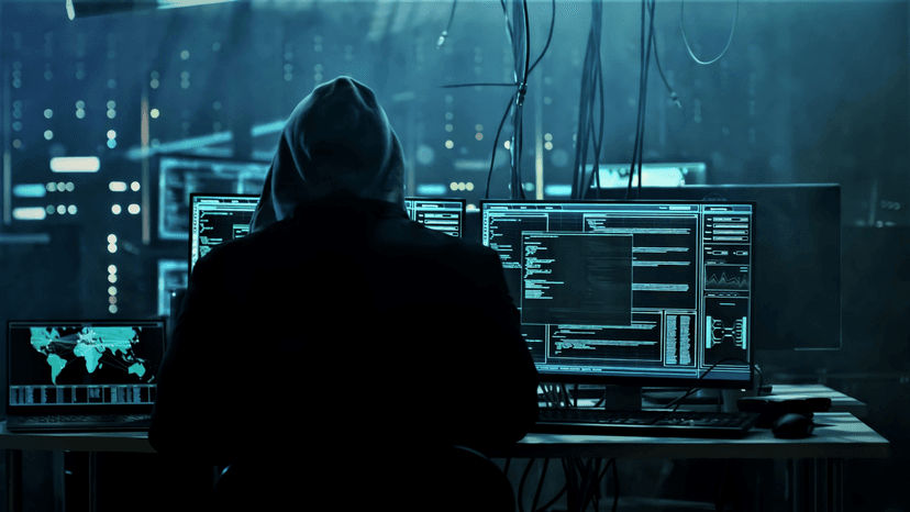 computer hacker in a hoodie at a computer
