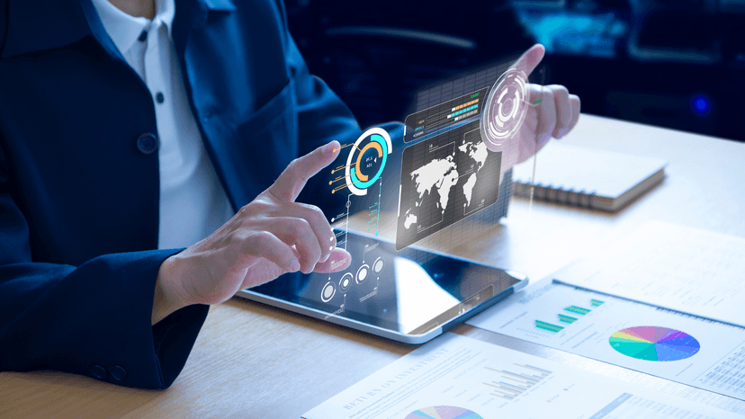 hands framing digital overlay of dashboard graphics