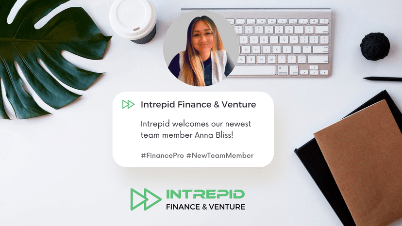 image of social media post: Intrepid Finance & Venture, Intrepid welcomes our newest team member Anna Bliss #FinancePro #NewTeamMember