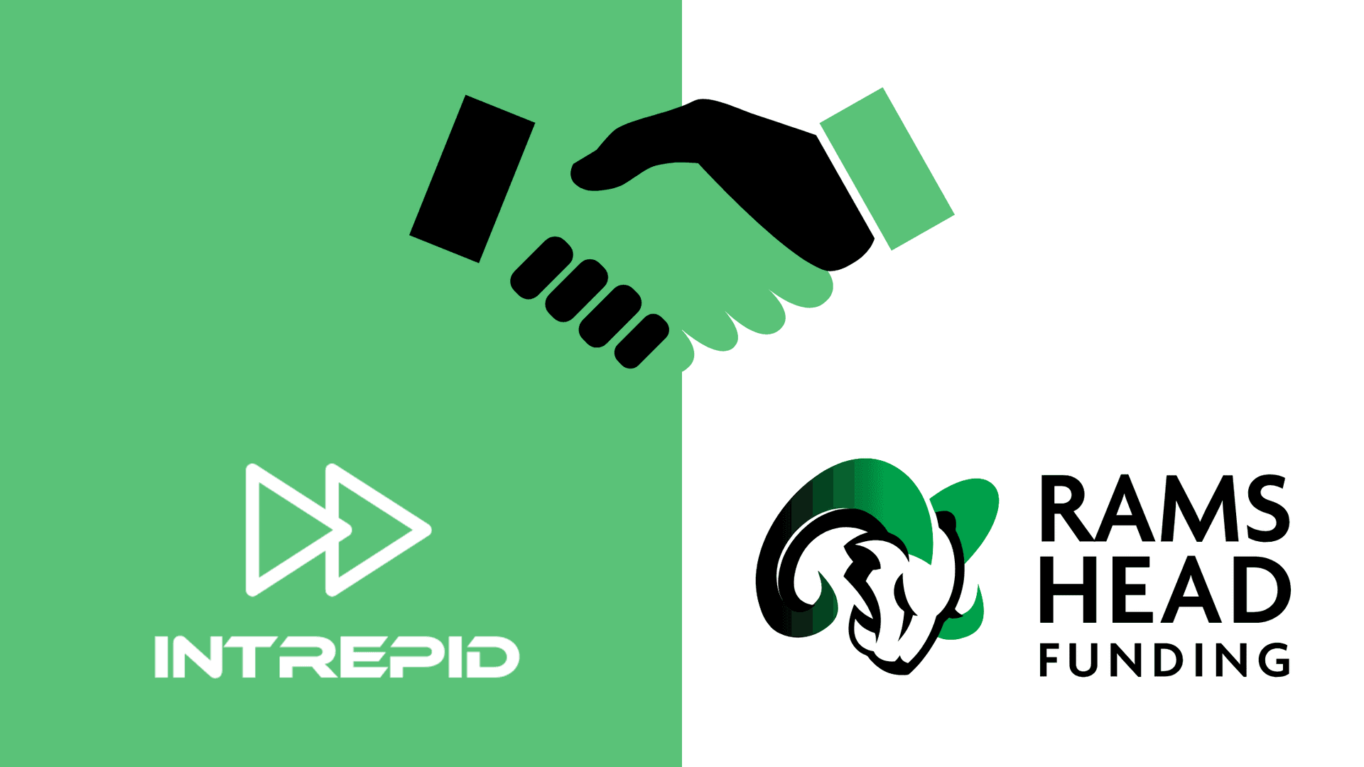 Intrepid Finance and Rams Head Funding logos with handshake graphic symbolizing new capital servicing partnership