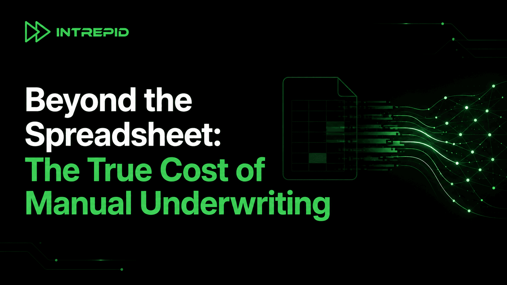 Modern digital graphic showing how manual underwriting increases costs and slows commercial lending.